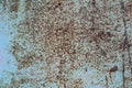 Rust on the blue painted metal surface. Background, structure. Royalty Free Stock Photo