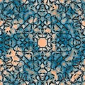 abstract background with rusty metal seamless kaleidoscope pattern, blue hue. Digitally created 3d illustration Royalty Free Stock Photo