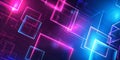 Abstract background. Pattern of neon glowing pink and blue squares in futuristic style.