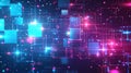 Abstract background. Pattern of neon glowing pink and blue squares in futuristic style.