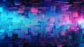 Abstract background. Pattern of neon glowing pink and blue squares in futuristic style.