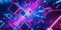 Abstract background. Pattern of neon glowing pink and blue squares in futuristic style.