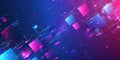 Abstract background. Pattern of neon glowing pink and blue squares in futuristic style.