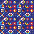 Abstract background seamless pattern design. Geometric shapes. Blue, red, yellow colors. Royalty Free Stock Photo
