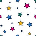 Abstract background seamless pattern tile with bright colorful stars on white vector. Geometric shapes ornament Royalty Free Stock Photo