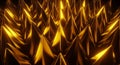 Abstract background of sharp, metallic gold spikes or pyramids illuminated with bright yellow light image Royalty Free Stock Photo