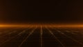 Abstract background shining golden floor ground particles stars dust perspective grid with flare.