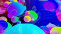 abstract background of shiny glossy surface like wavy blue liquid with rainbow color circles like drops of paint in oil Royalty Free Stock Photo