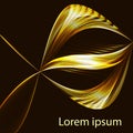 Abstract background with shiny golden waves in the form of a brooch