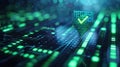 Abstract background showcasing verified credentials on a digital screen with green checkmark and modern interface Royalty Free Stock Photo