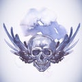 Abstract Background with Skull, Wings and Flowers