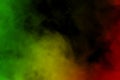 Abstract background smoke curves and wave reggae colors green, yellow, red colored in flag of reggae music Royalty Free Stock Photo