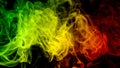 abstract background smoke curves and wave reggae colors green, yellow, red colored in flag of reggae music Royalty Free Stock Photo