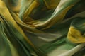 Abstract background of smooth flowing silk with soft wave of mustard, sage, & forest green colors Royalty Free Stock Photo