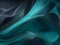 Abstract background of smooth flowing silk with soft wave of teal green and black colors