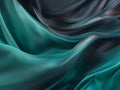 Abstract background of smooth flowing silk with soft wave of teal green and black colors