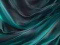 Abstract background of smooth flowing silk with soft wave of teal green and black colors