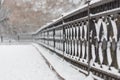 Abstract background of snow-covered fence in the park Royalty Free Stock Photo