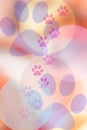 Abstract background with soft pastel colors and paw print elements. Glowing backdrop