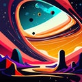 Abstract background with space, planets, stars and galaxy. Vector illustration Generative AI Royalty Free Stock Photo
