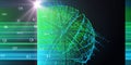 Abstract background with sphere in wireframe box and blurred lines. Big data. Polygonal concept for science and technology.