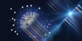 Abstract background with  spherical  grid lines conecting dots analyze and blurred lines. Analytics algorithms.  Quantum Royalty Free Stock Photo