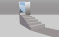 Abstract background stairs corridor door opening to the sky and the sea Illustrations for design and presentations Royalty Free Stock Photo