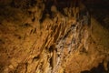 Abstract background of stalactites, stalagmites and stalagnates in a cave, horizontal