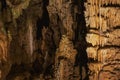 Abstract background of stalactites, stalagmites and stalagnates in the Sfendoni cave, underground, horizonta
