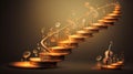 abstract background steps staircase going up with musical signs hovering in the air. Royalty Free Stock Photo