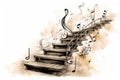 abstract background steps staircase going up with musical signs hovering in the air. Royalty Free Stock Photo