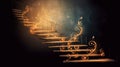 abstract background steps staircase going up with musical signs hovering in the air. Royalty Free Stock Photo