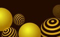 Abstract background with striped 3d spheres, yellow and black. Background with with text box, template for banner, cover