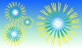 Abstract background, style carnival fireworks icon splash explosion, or dandelion flowers blooming against blue sky. Vector