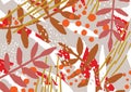 Abstract background with stylized autumn leaves and berries. Artistic motley colorful horizontal backdrop with natural