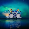 Abstract background with sunrise and drum kit