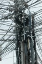 Abstract background surface of bunch of wires connected on the pillars in Bali island, Indonesia