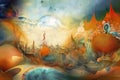 abstract background a surreal dreamscape with fantastical creatures and landscapes that defy logic and reason Generative AI