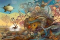 abstract background a surreal dreamscape with fantastical creatures and landscapes that defy logic and reason Generative AI