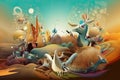 abstract background a surreal dreamscape with fantastical creatures and landscapes that defy logic and reason Generative AI