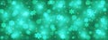 Vector Abstract Falling Snowflakes, Glittering Sparkles and Blurry Bokeh in Green Teal Christmas Background Banner Royalty Free Stock Photo