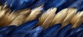 Abstract background texture - Closeup detail of blue gold colored feathers, top view, (Generative Ai