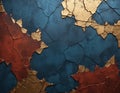 An abstract background with a textured, cracked surface resembling aged metal, primarily featuring a deep rust-red color