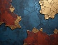 An abstract background with a textured, cracked surface resembling aged metal, primarily featuring a deep rust-red color