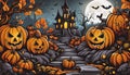 Abstract background theme for Halloween celebration, pumpkin and skull. Royalty Free Stock Photo