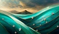 Abstract background with turquoise waves and diamonds Royalty Free Stock Photo
