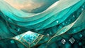 Abstract background with turquoise waves and diamonds Royalty Free Stock Photo