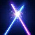 Abstract background with two crossed neon swords. Royalty Free Stock Photo