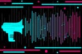 Abstract background. Vector illustration. Background in the style of  social media. Speaker and music notes. Funny party design. Royalty Free Stock Photo