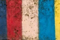 Abstract background, vertical colourful strips on concrete weathered rusty wall Royalty Free Stock Photo